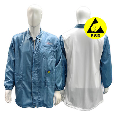 Чистая комната ESD Антистатическая куртка с ресницей Zipper Белая сетка На спине Антистатическая лабораторная куртка