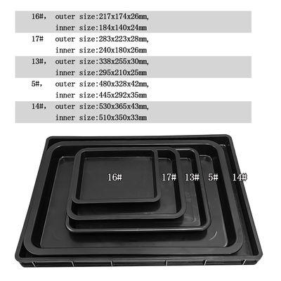 530x365x43mm ESD Антистатические квадратные подносы Черный пластик прямоугольный неглубокий ESD поднос ESD электронный круговой поворотник