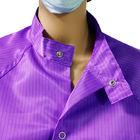 Чистая комната работая 99% полиэстер нашивки куртки 5mm ESD круглой шеи пурпурное